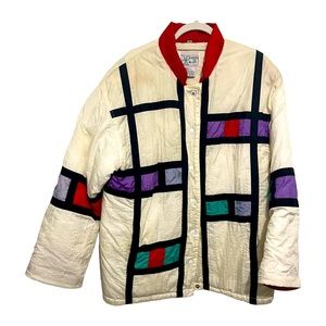 80s Mondrian Colorblock Coat Vintage Quilted "Haband" Winter Parka Jacket, SzMed